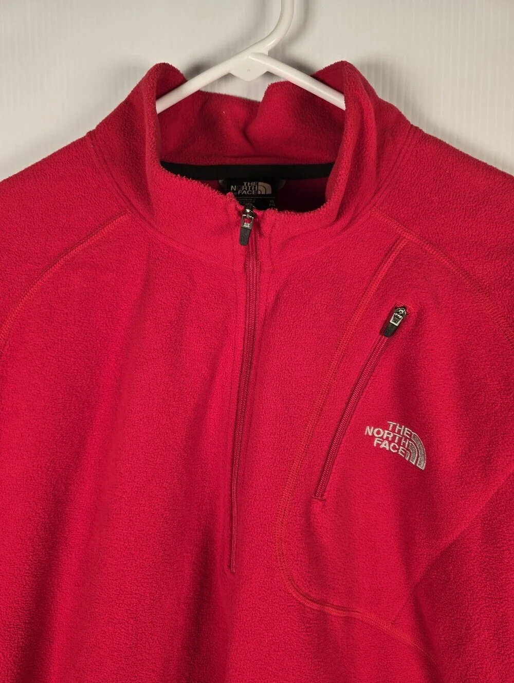 The North Face Men's Red Quarter-Zip Fleece Pullover Zippered Chest Pocket XL